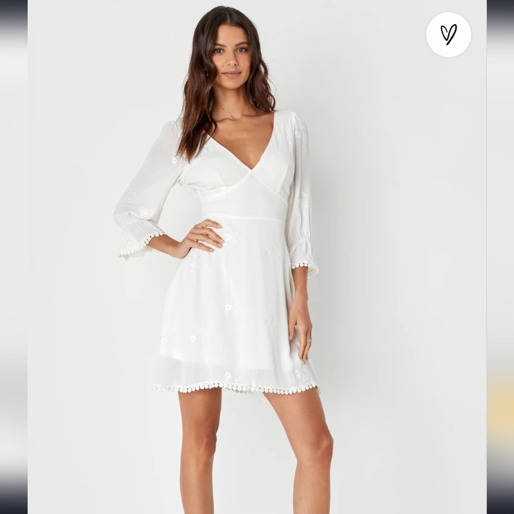 In the Meadow White Embroidered Backless Mini Dress Lulus size XS white ivory